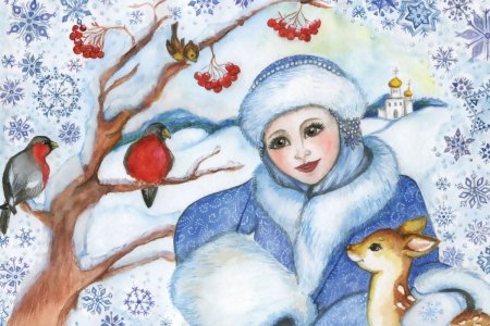 Зимний пейзаж гуашью