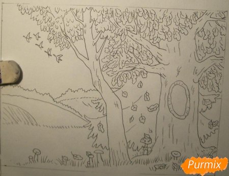 Лес рисунок карандашом для срисовки