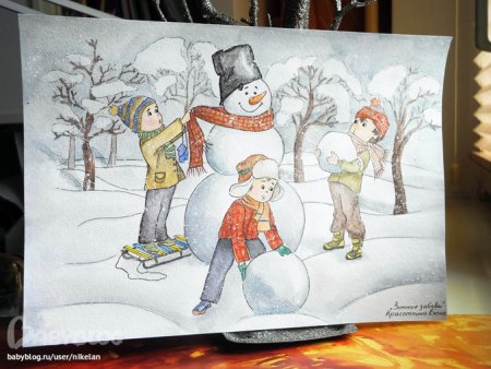 Как нарисовать рисунок на тему зимние забавы