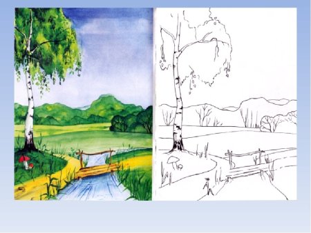 Весенний пейзаж карандашом