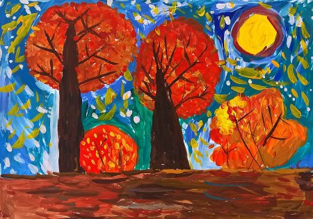 Осеннее дерево акварелью