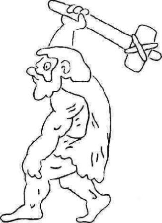 Первобытный человек с копьем раскраска
