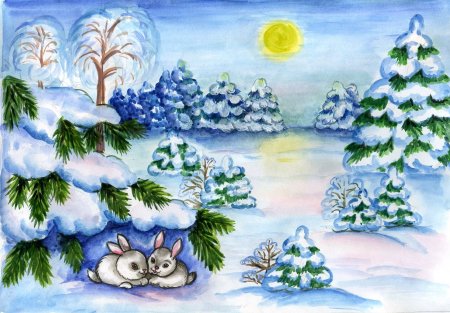 Зимний пейзаж карандашом