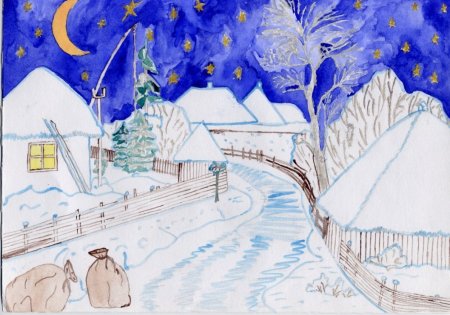 Рисование зимний лес