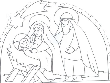 Иосиф и Мария в вертепе раскраска