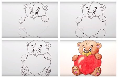 Мишка с сердечком рисунок