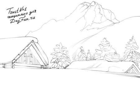 Зимний пейзаж карандашом для детей