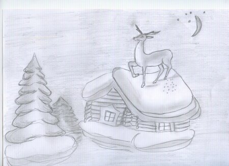 Зимний пейзаж карандашом для детей