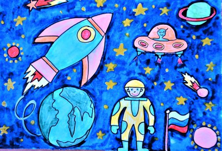 Лёгкие рисунки на тему космос