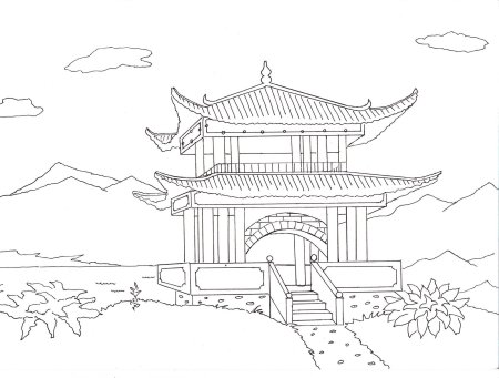 Японский домик рисунок