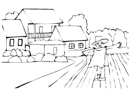 Деревенский пейзаж раскраска
