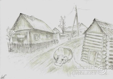 Деревня рисунок детский карандашом