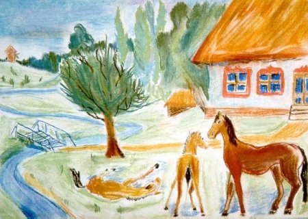 Сельский пейзаж детский рисунок