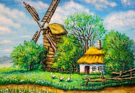 Рисование сельский пейзаж