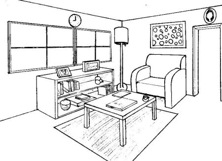 Угловая перспектива интерьера комнаты