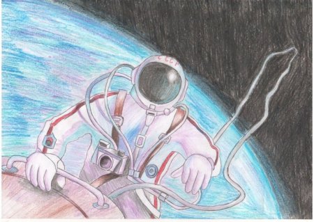 Детский рисунок ко Дню космонавтики