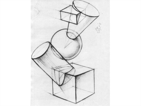 Врезка геометрических фигур (перспектива из 2 точек )