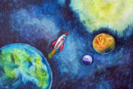 Космический пейзаж гуашью