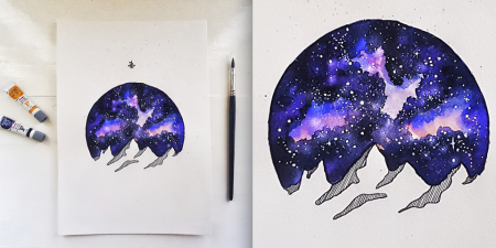 Космос акварелью для детей