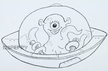 Корабль инопланетян карандашом