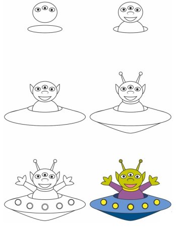 Поэтапное рисование инопланетянина для детей