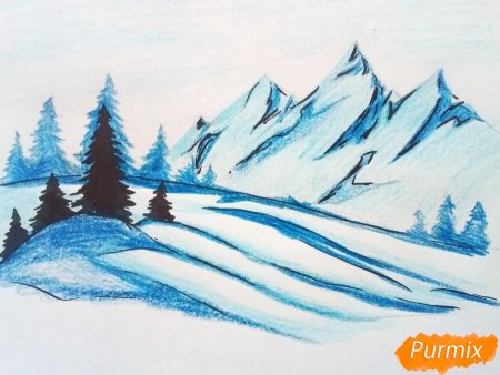 Зимний пейзаж карандашом легкий