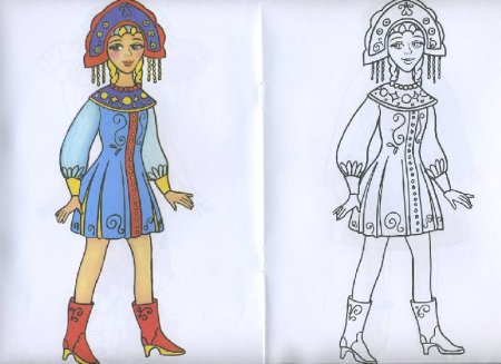 Эскиз современной одежды по мотивам национальных костюмов