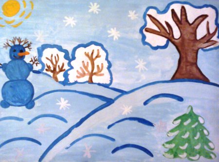 Детский рисунок на тему: Зима