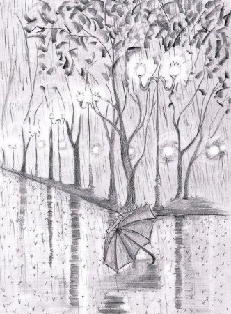 Осенний пейзаж карандашом