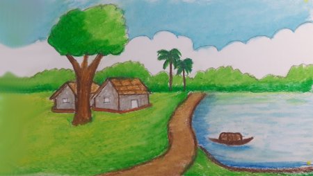 Пейзаж лета карандашом