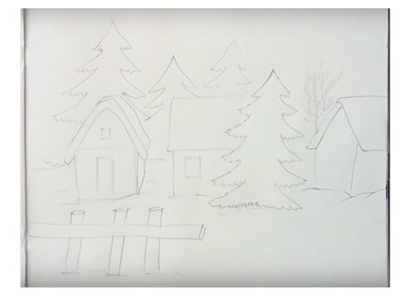 Зимний пейзаж карандашом для детей