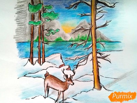 Зимний пейзаж карандашом легкий