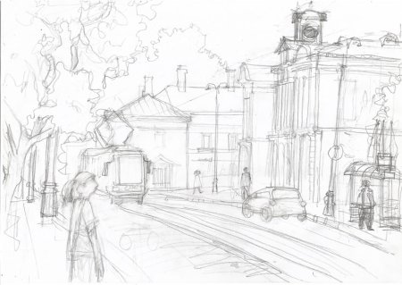 Городской пейзаж карандашом