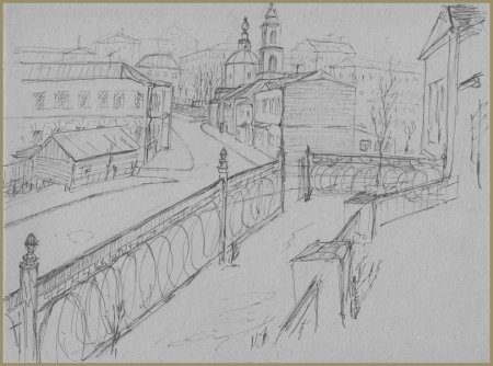 Городской пейзаж карандашом