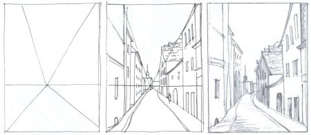 Город в перспективе карандашом