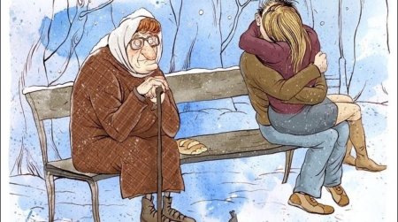Бабушка на лавочке зима
