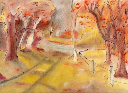 Рисунок осень карандашом