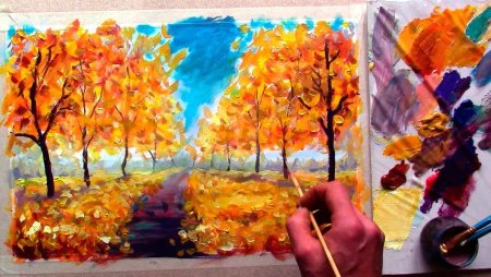 Рисунок осень красками поэтапно