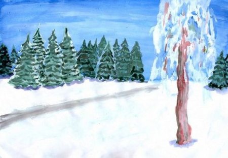 Рисунок на тему зимняя дорога