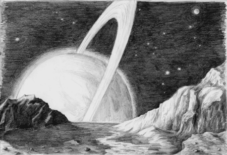 Фантастический пейзаж карандашом