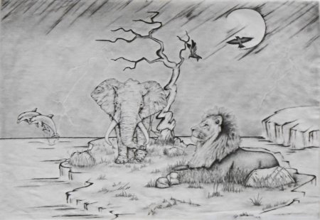 Пейзаж животных карандашом