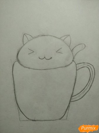 Рисунок котика в кружке легко