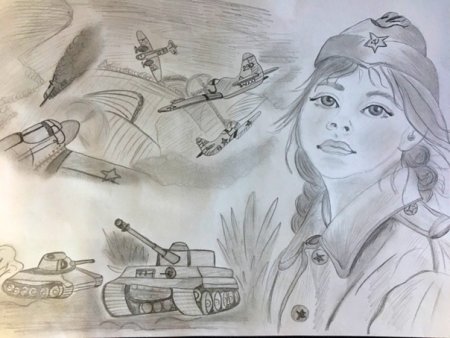 Детский рисунок на тему ВОВ