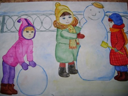 Легкий рисунок на тему зимние забавы