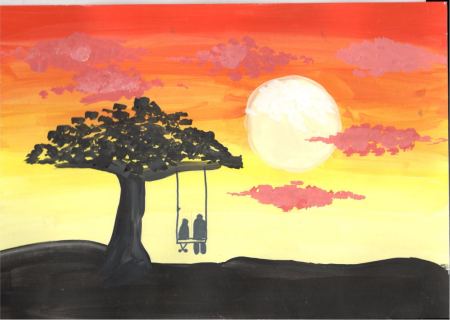 Пейзаж красками для детей