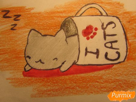 Котик в кружке рисунок для срисовки