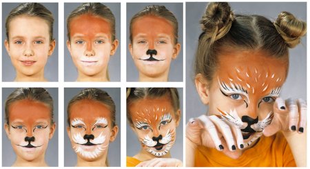 Грим лисы на лице для детей