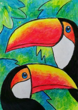 Рисование масляной пастелью тукана