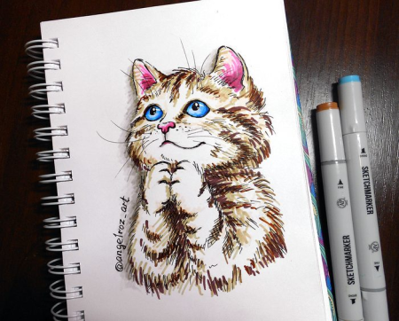 Кот рисунок маркерами