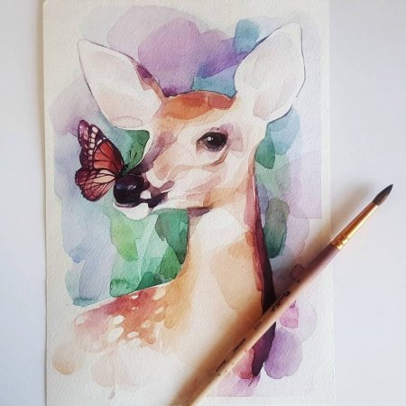 Олень акварелью